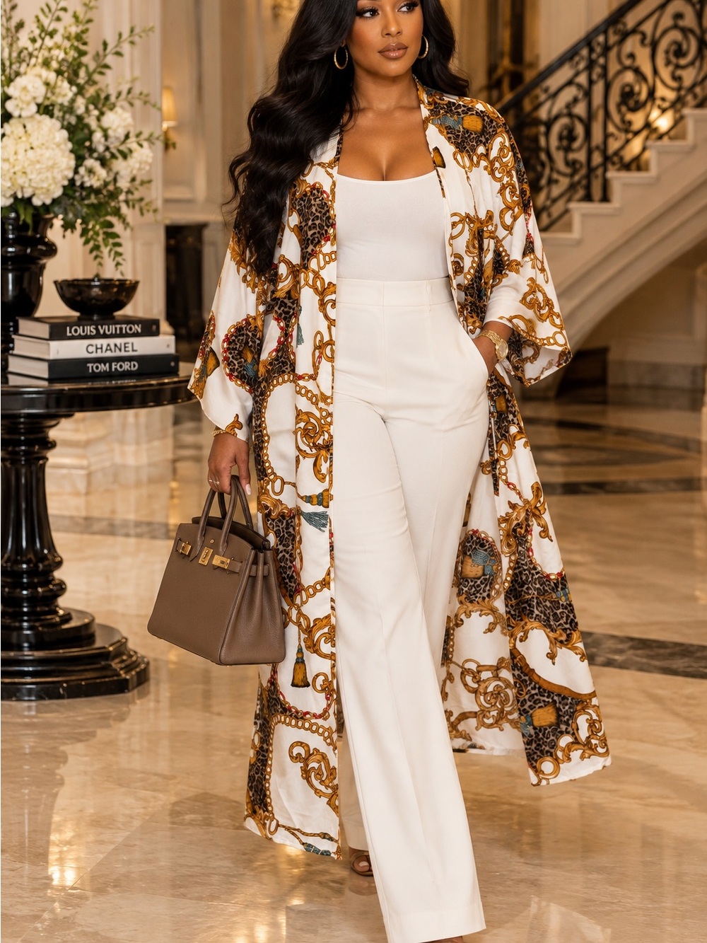 Ashley Stewart White Longline Kimono Duster- SIZE 12